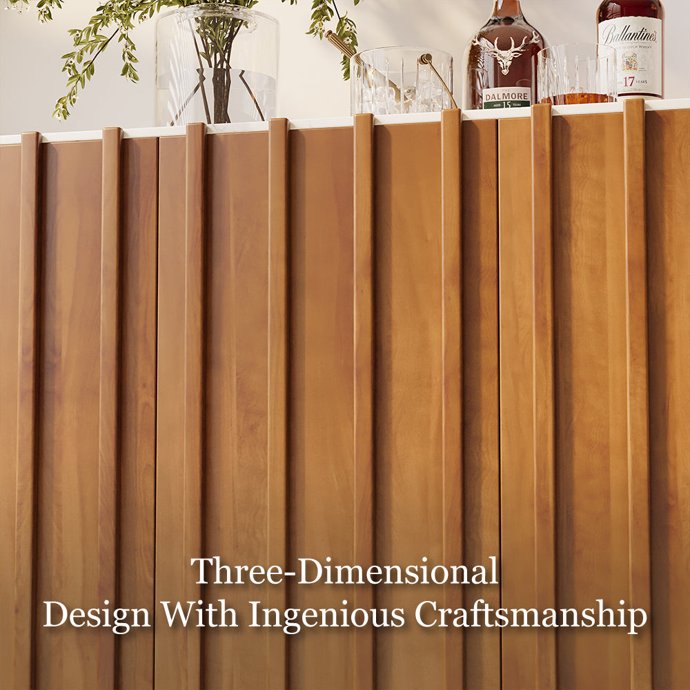 54.6'' Modern Fluted Wood Sideboard Cabinet with Warm Natural Finish