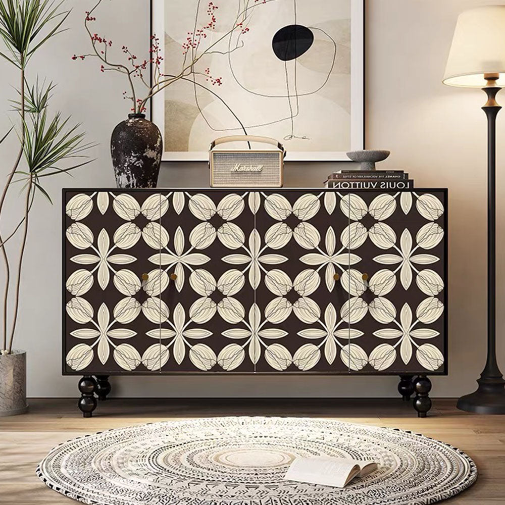 59'' Vintage Hand-Painted Sideboard Artistic Retro Buffet Cabinet with Bold Geometric Patterns