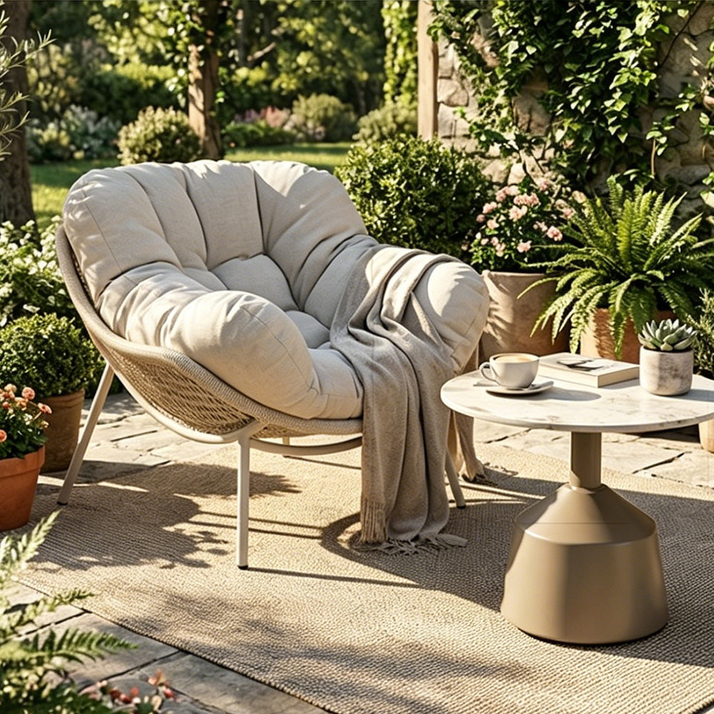 Outdoor Papasan Lounge Chair with Plush Cushion and Rope Weave Frame