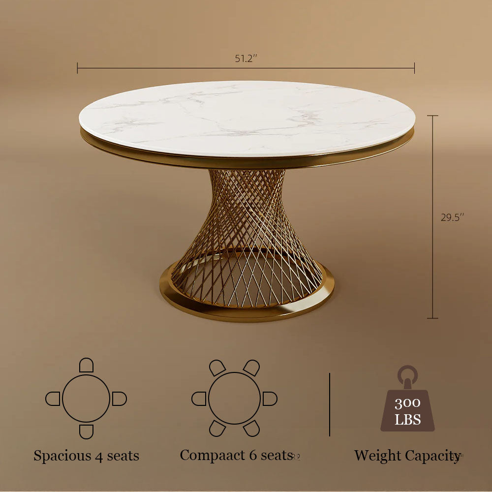 Elegant Round Sintered Stone Dining Table Gold Metal Base