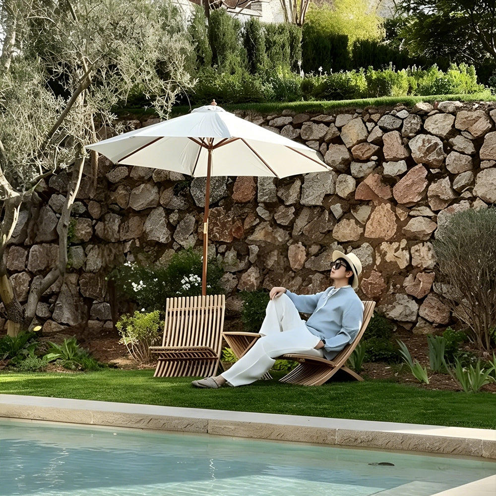 Modern Curved Solid Wood Lounge Chair with Sculptural Slatted Design