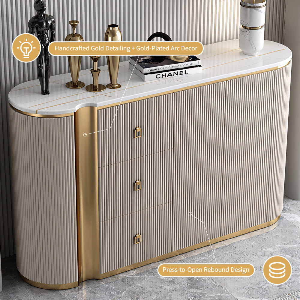 58.5'' Modern Luxe Sideboard with 3 Drawers Khaki & Gold Elegance