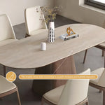 Load image into Gallery viewer, Oval Dining Table Solid Wood Walnut Veneer Base Scratch Resistant Sintered Stone Top Modern Stylish Design
