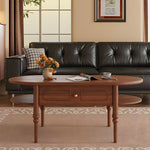 Load image into Gallery viewer, 46&#39;&#39; Oval Solid Wood Coffee Table Warm Cherry Finish Hidden Drawer Side Shelf
