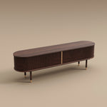 Load image into Gallery viewer, 70.8" Modern Solid Wood TV Stand with Fluted Doors Minimalist Media Console with Rounded Corners &amp; Gold Accents
