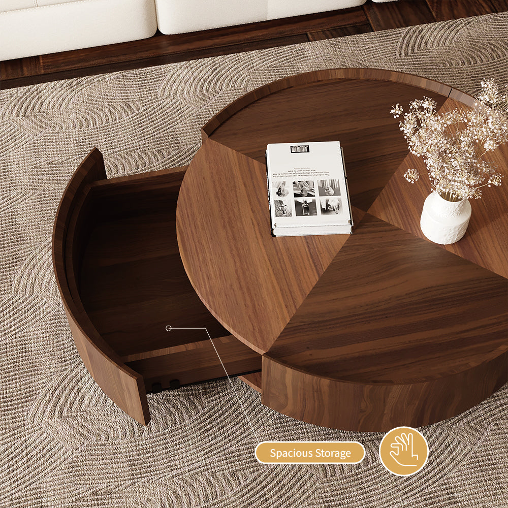35.1″ Round Wooden Coffee Table Modern Minimalist Design Large Storage Space