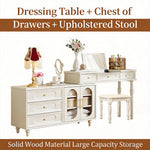 Load image into Gallery viewer, Modern Vintage Vanity Desk with Mirror and Stool Dark Wood Makeup Table with Drawers Storage
