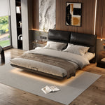 Load image into Gallery viewer, Contemporary Floating Platform Bed with LED Ambient Lighting &amp; Upholstered Headboard
