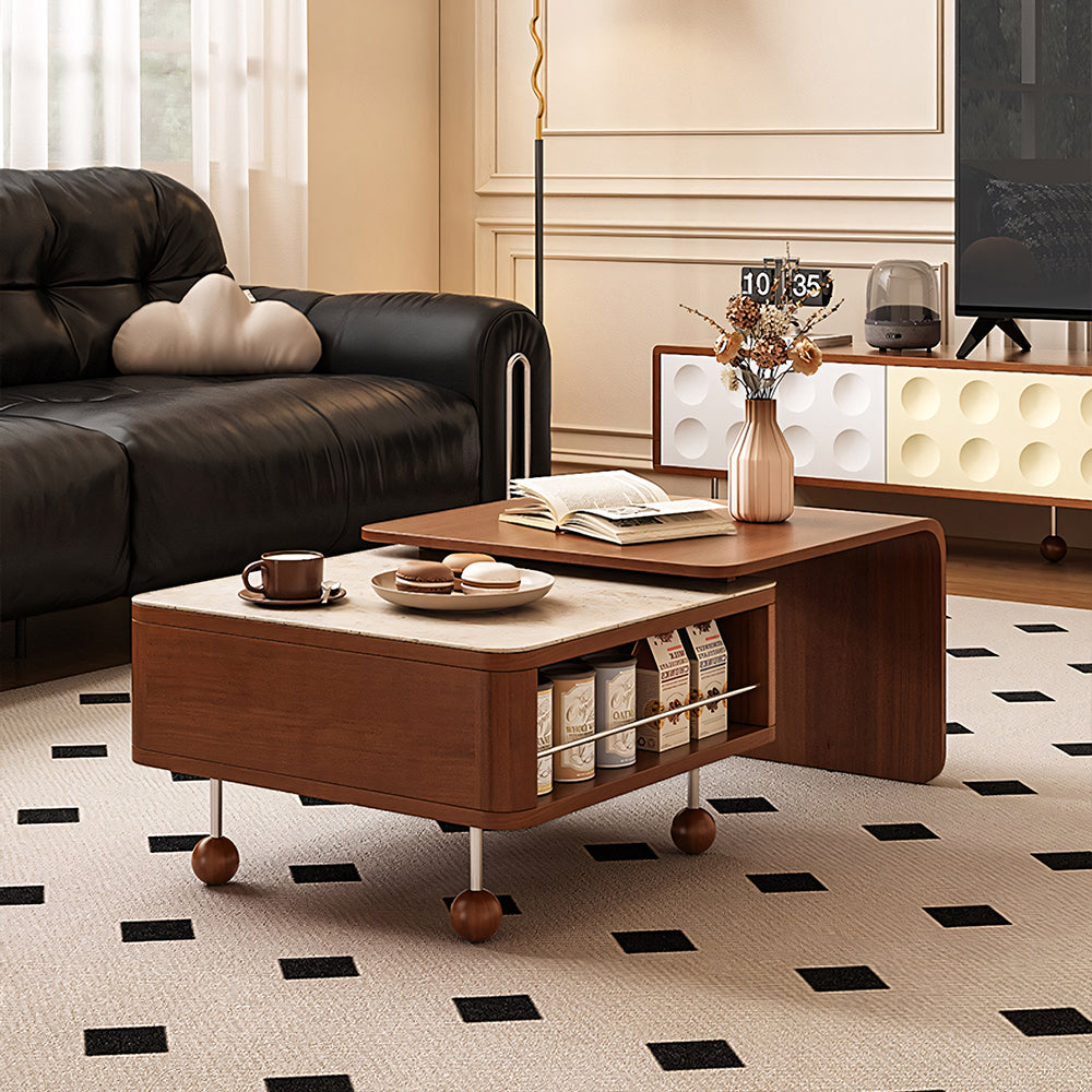 Modern Extendable Coffee Table with Sliding Top Walnut Wood Finish