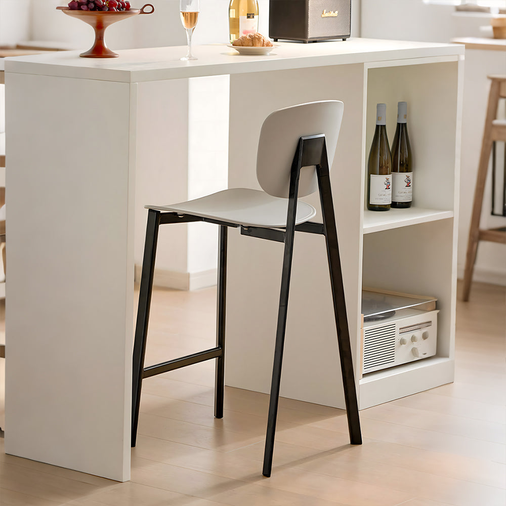 Modern Minimalist Bar Stool Black Metal Counter Chair with White Curved Backrest 1 Piece