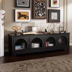 Load image into Gallery viewer, Modern Low-Profile TV Cabinet with Arched Glass Doors Freestanding Storage Console

