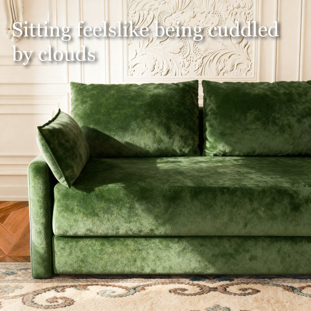 65.5" Sofa Convertible Sofa Bed Wrinkle-resistant Linen Lightweight Loveseat Wooden Armrest