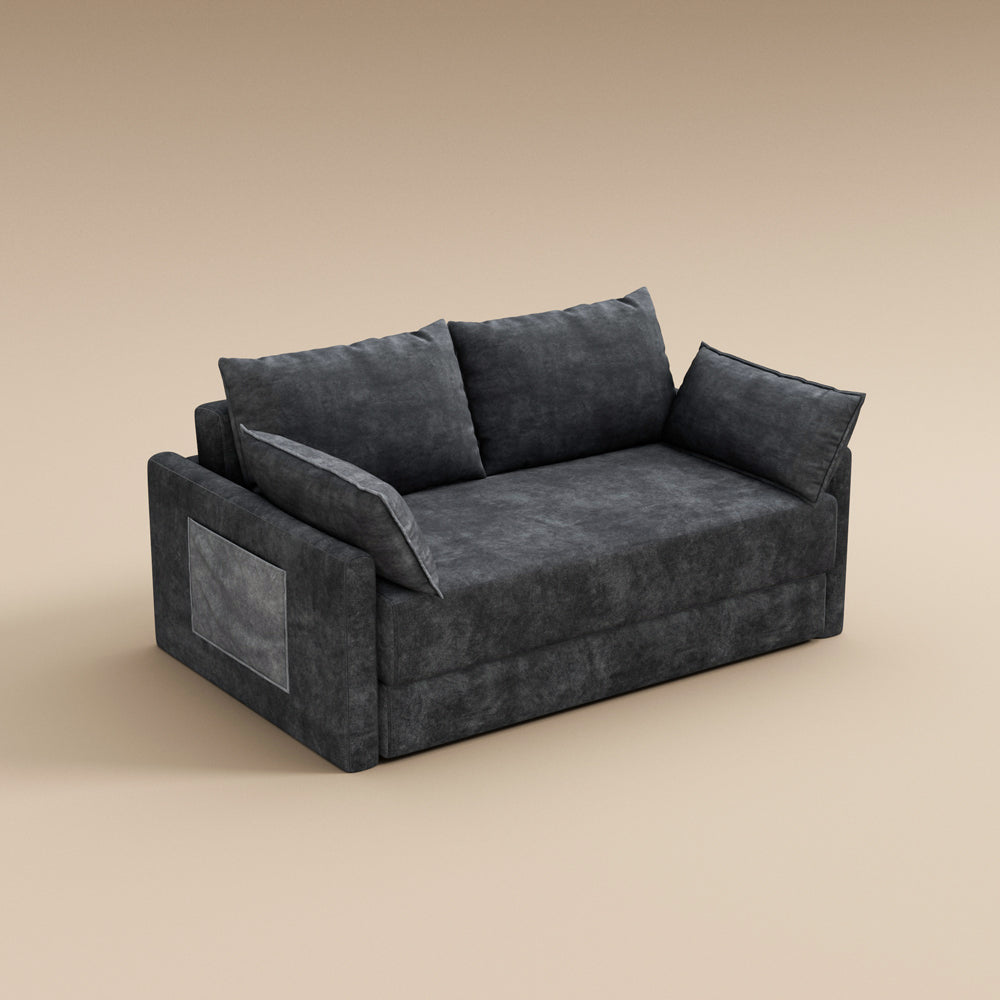65.52" Compressed Sofa Convertible Sofa Bed Wrinkle-resistant Linen Lightweight Loveseat Wooden Armrest