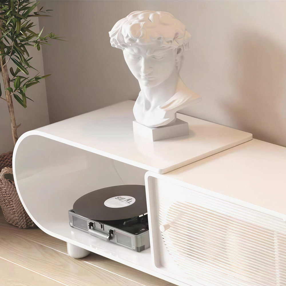 78.7'' Modern Minimalist White TV Stand with Sculptural Storage Design