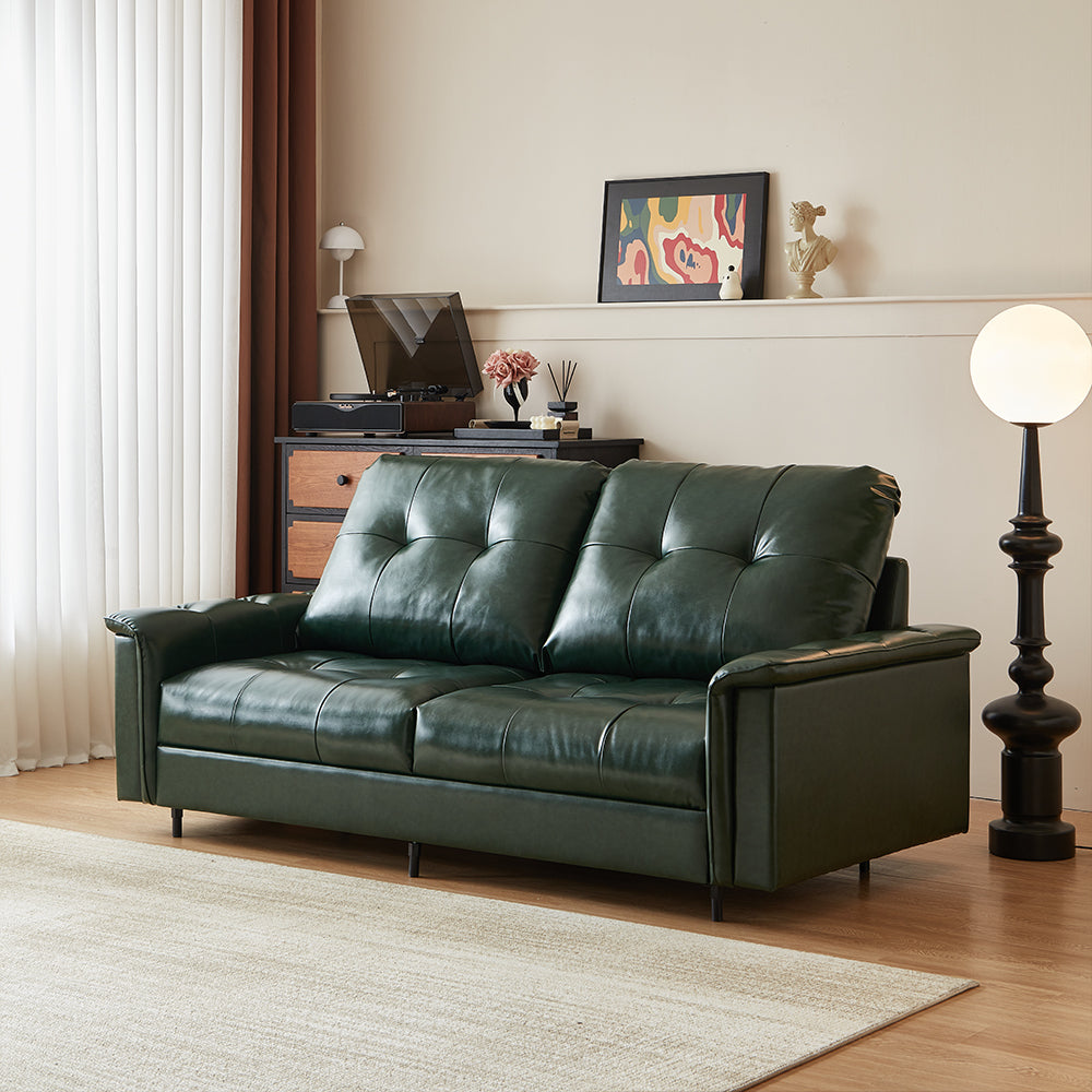 81.1'' Modern Faux Leather Sofa Bed with Pull-Out Mattress Convertible Sleeper Sofa