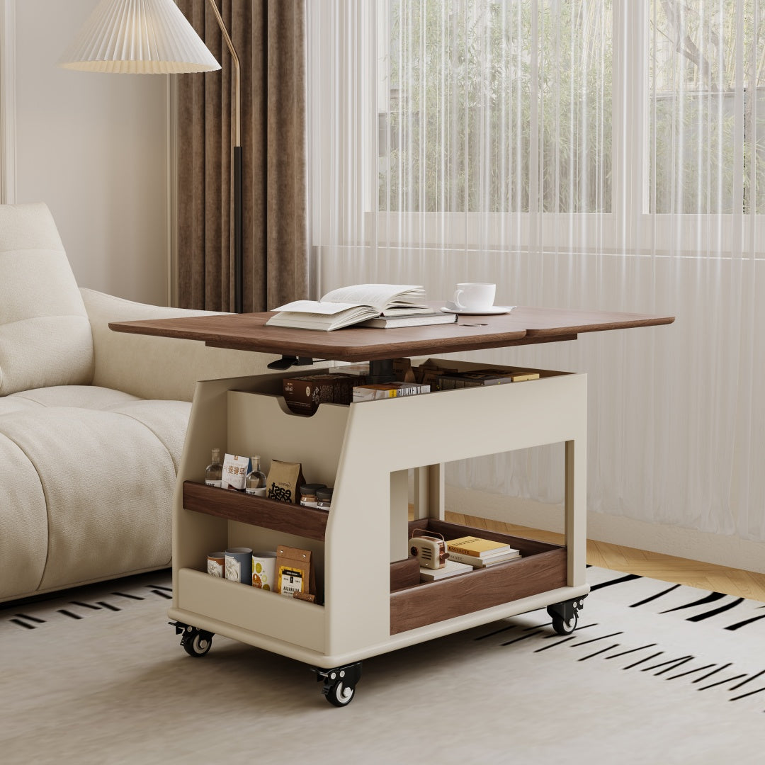 Lift Top Coffee Table with Hidden Storage Rolling Wheels Modern Multifunctional Desk Design for Living Room
