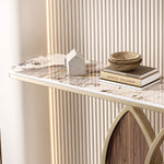 Load image into Gallery viewer, Modern Sintered Stone Entryway Console Table with Gold Metal Artistic Base
