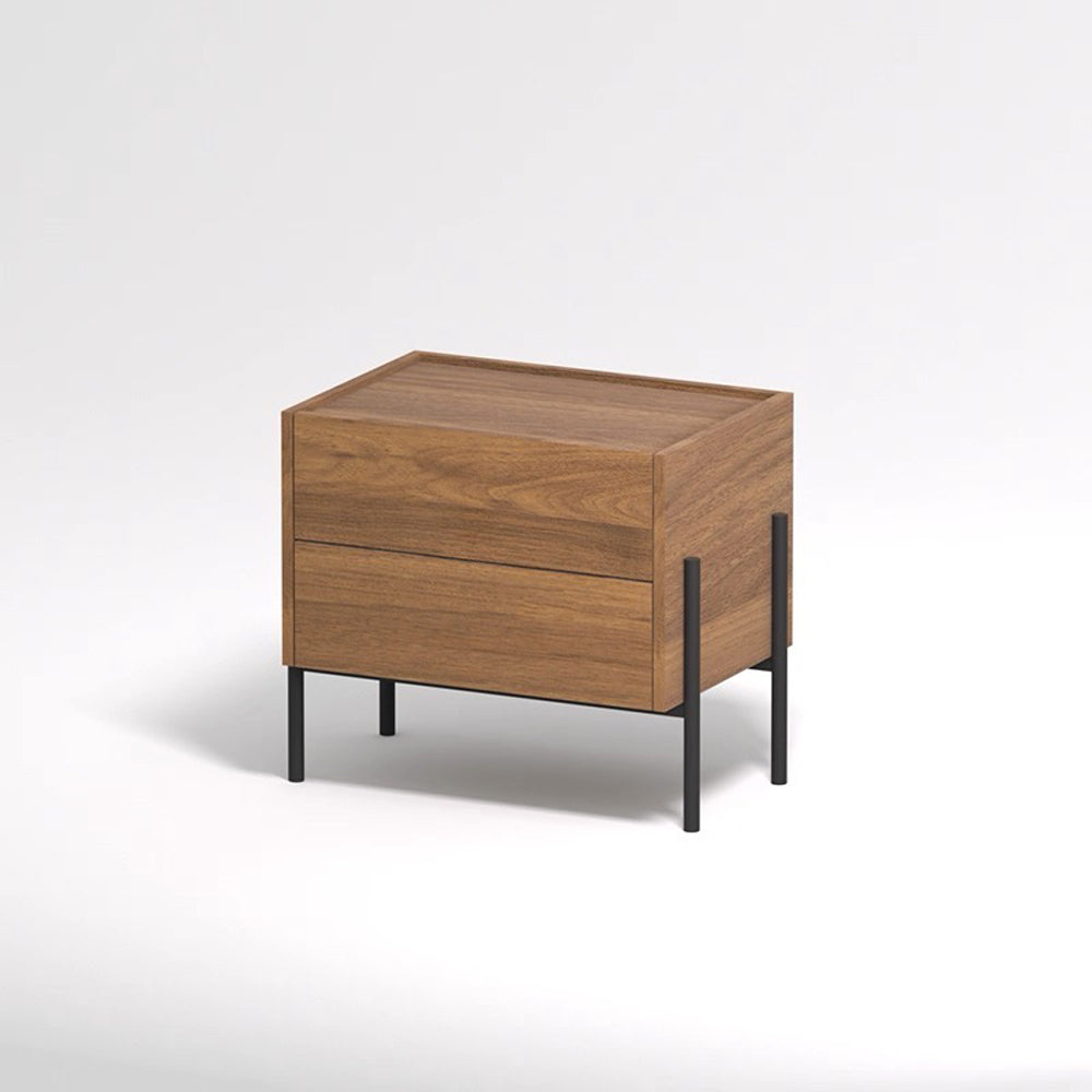 Modern Nightstand with Black Metal Legs Natural Wood Finish & Spacious Drawer