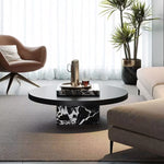 Load image into Gallery viewer, Black Round Coffee Table with Marble-Pattern Pedestal Base for Contemporary Living Rooms
