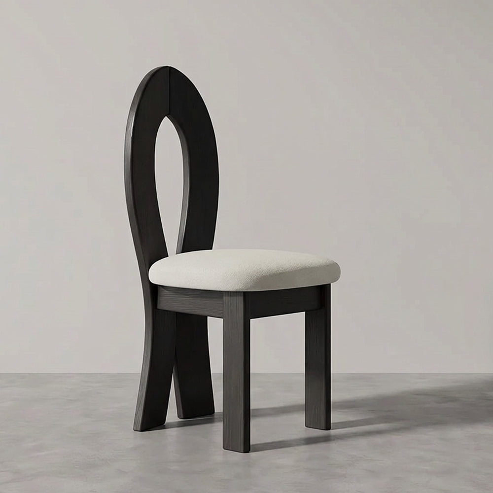 Modern Sculptural Dining Chair Set of 2 Solid Wood Frame Upholstered Seat Curved Loop Back Accent Chair