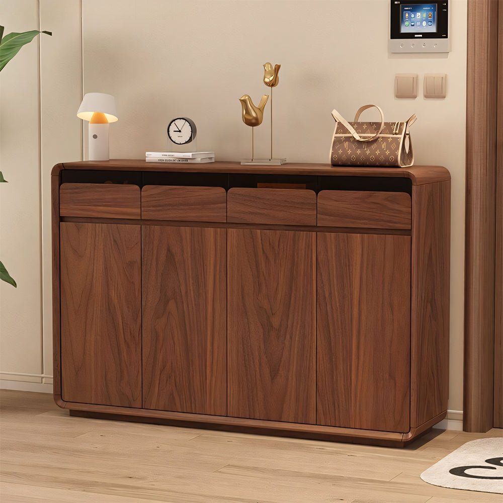 55.1''/62.9'' Modern Walnut Shoe Cabinet with Storage Drawers Large Capacity Entryway Organizer