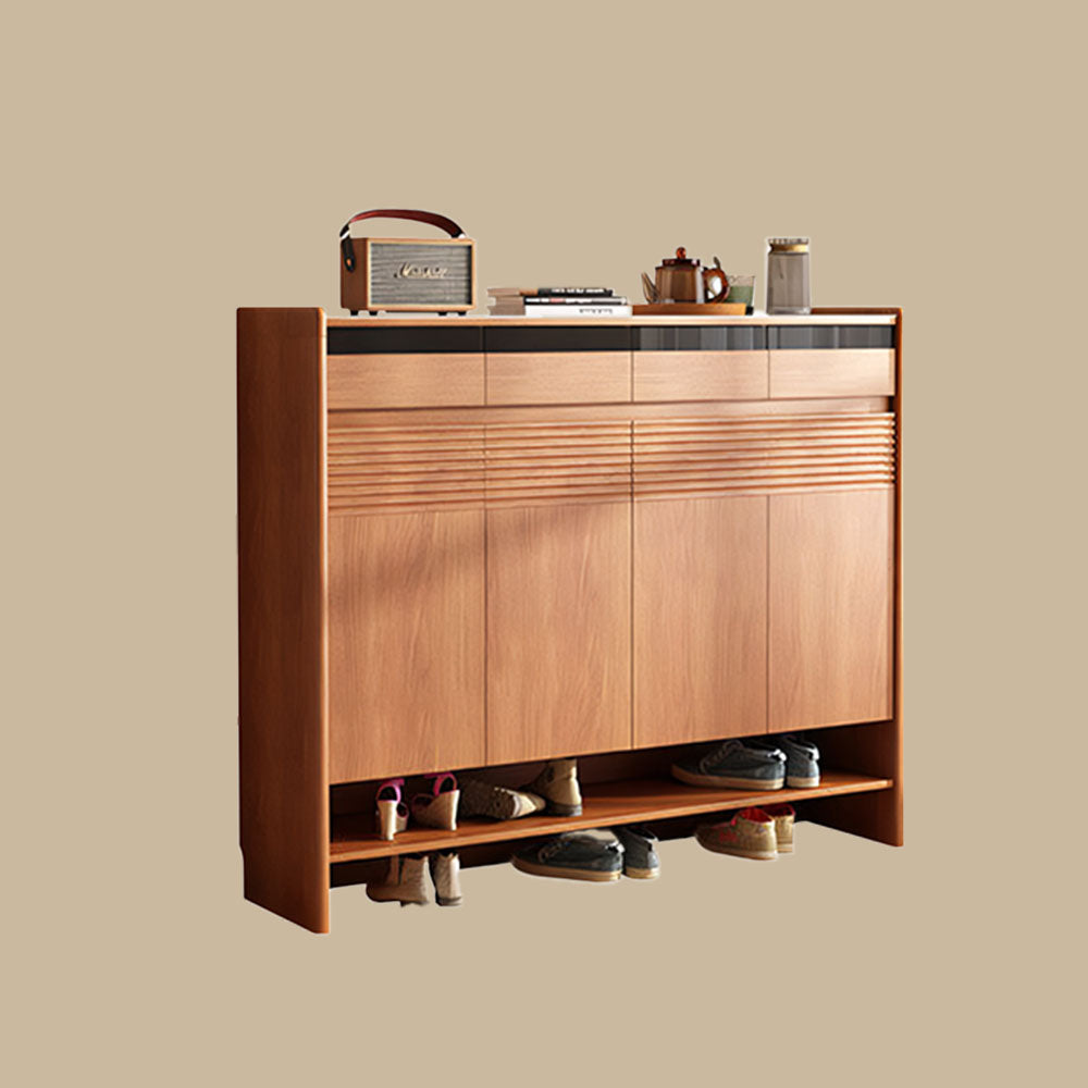 Modern Wood Shoe Cabinet with Doors Natural Entryway Storage Organizer with Open Shelf