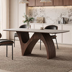 Load image into Gallery viewer, Modern Dining Table with Marble-Like Stone Top and Sculptural Wooden Base
