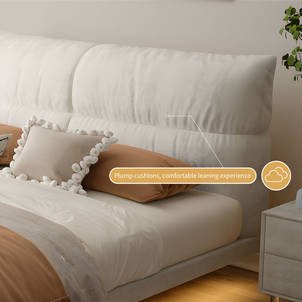 Modern Minimalist Bed with Elegant LED Lighting and Plush Upholstered Headboard for a Luxurious Bedroom Retreat