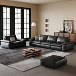 Load image into Gallery viewer, Modern Low Profile Black Leather Straight Sofa Minimalist Wide Arm 4 Seater Couch
