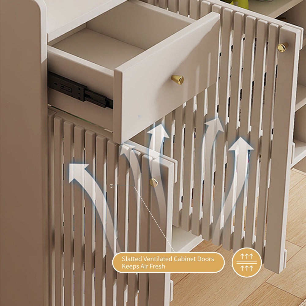 Shoe Cabinet Slatted Design Adjustable Shelves Modern Storage Organizer