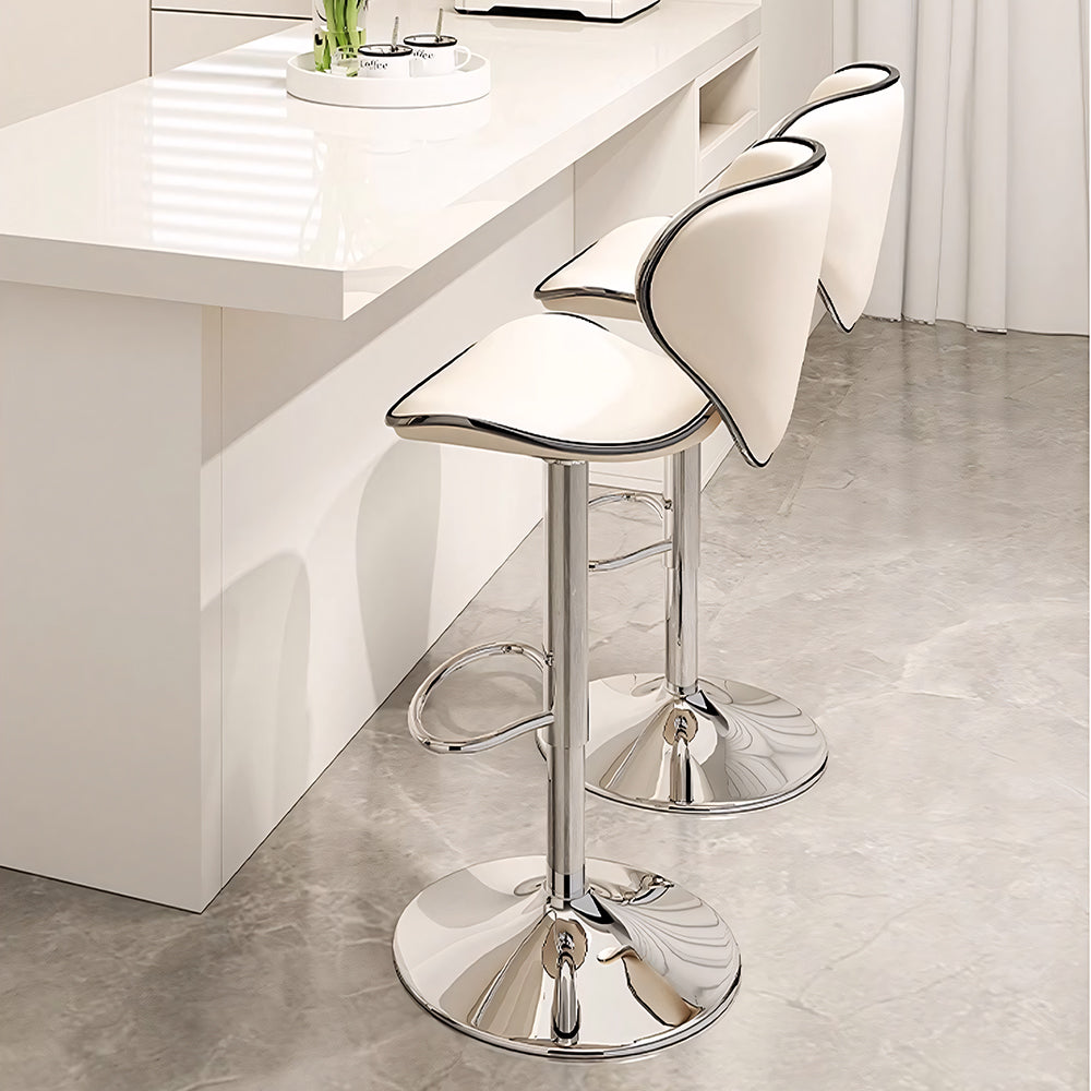 Modern Adjustable Swivel Bar Stool Upholstered Faux Leather Seat Height Adjustable 1 Piece
