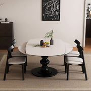 Extendable Round Dining Table Solid Wood Base Sintered Stone Top Convertible Oval Table Space Saving Expandable Dining Table