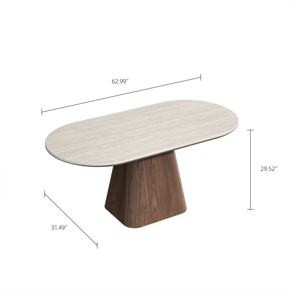 Oval Dining Table Solid Wood Walnut Veneer Base Scratch Resistant Sintered Stone Top Modern Stylish Design
