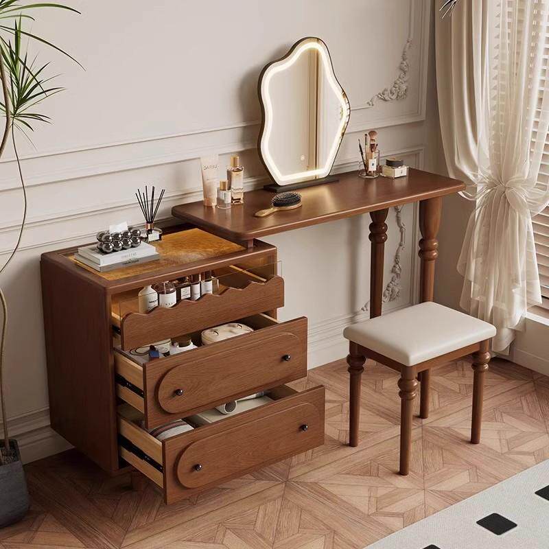 Vintage Solid Wood Shoe Cabinet with Extendable Tabletop Mid-Century Entryway Storage Console with Drawers