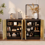 Load image into Gallery viewer, 55.1'' Modern Fluted Wood Sideboard Cabinet with Sculptural Geometric Doors Black Base &amp; Ample Storage for Dining &amp; Living Room
