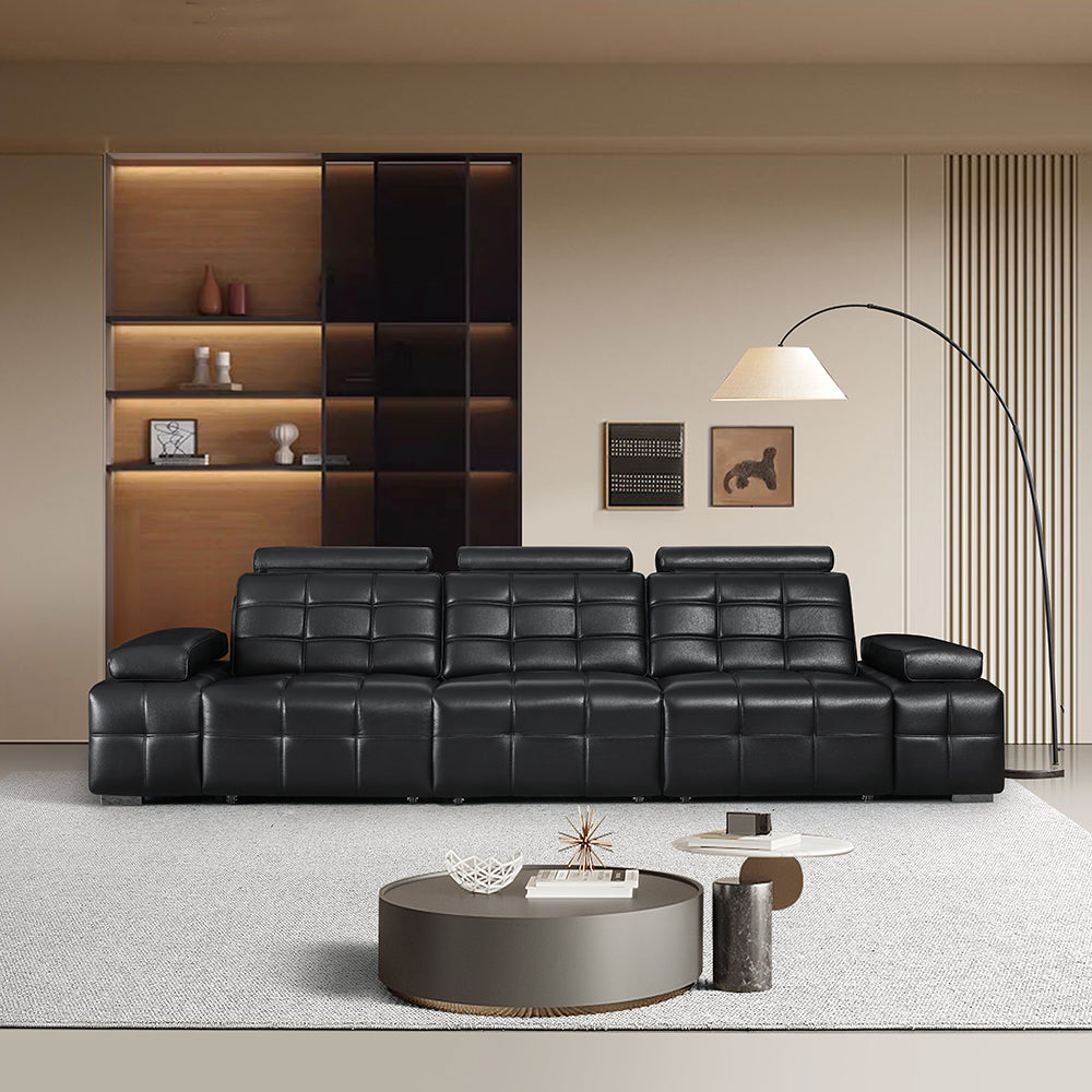 Luxury Sofa Black Genuine Leather Electric Power Recliner with Smart Voice Control for Ultimate Comfort
