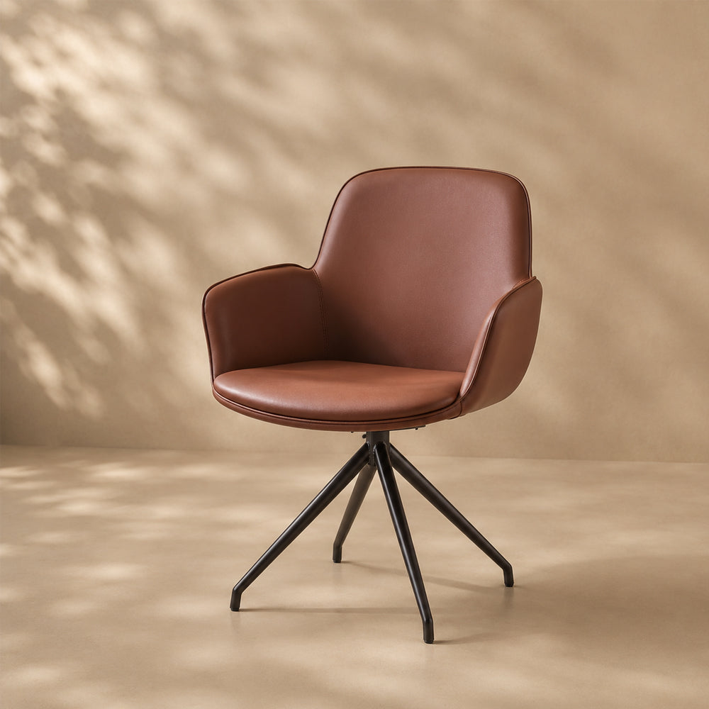 360 Swivel Microfiber Curved Arm Four Leg Metal Base Dining Chair