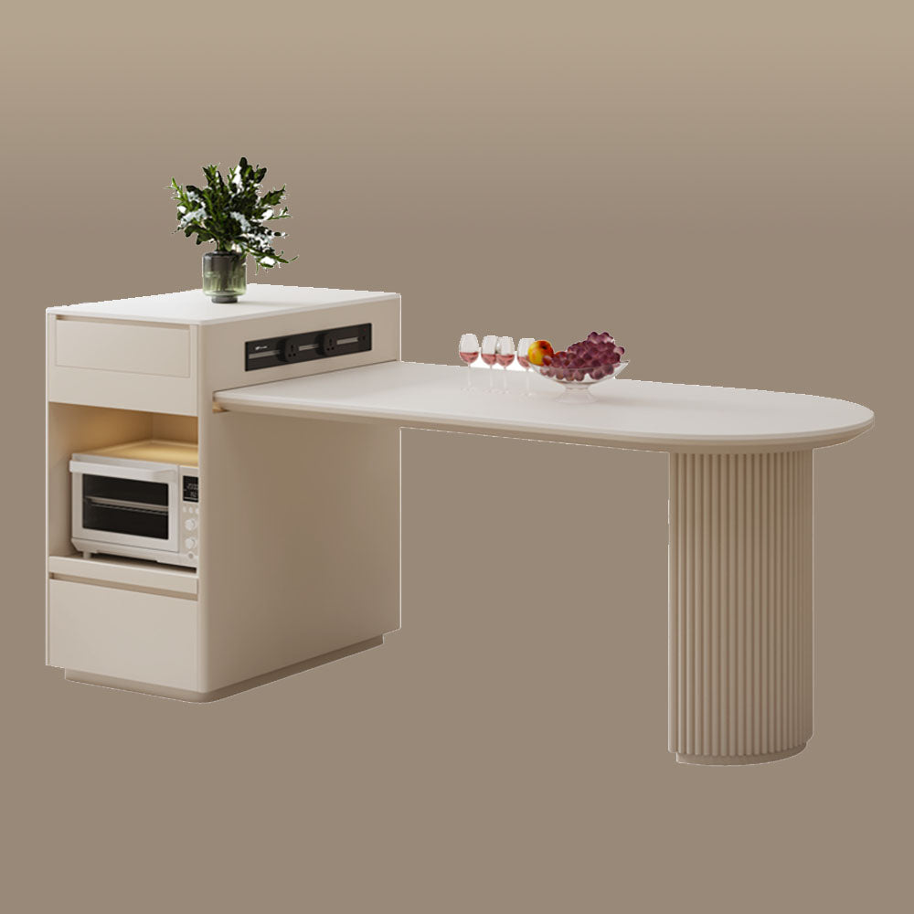 White Extendable Multi-Function Kitchen Island with Storage & Built-In Power Outlets