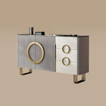 Load image into Gallery viewer, 62.4&quot; Sleek Modern White and Gold Buffet Cabinet with Circular Accents
