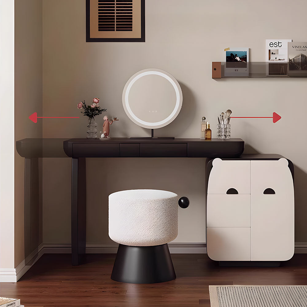 Modern Makeup Vanity Table with LED Round Mirror Storage Cabinet