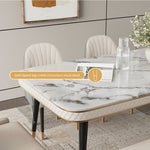 Load image into Gallery viewer, 55.11&quot; Dining Table Modern Marble Texture Top Gold-Tipped Legs Elegant Dining Room Furniture
