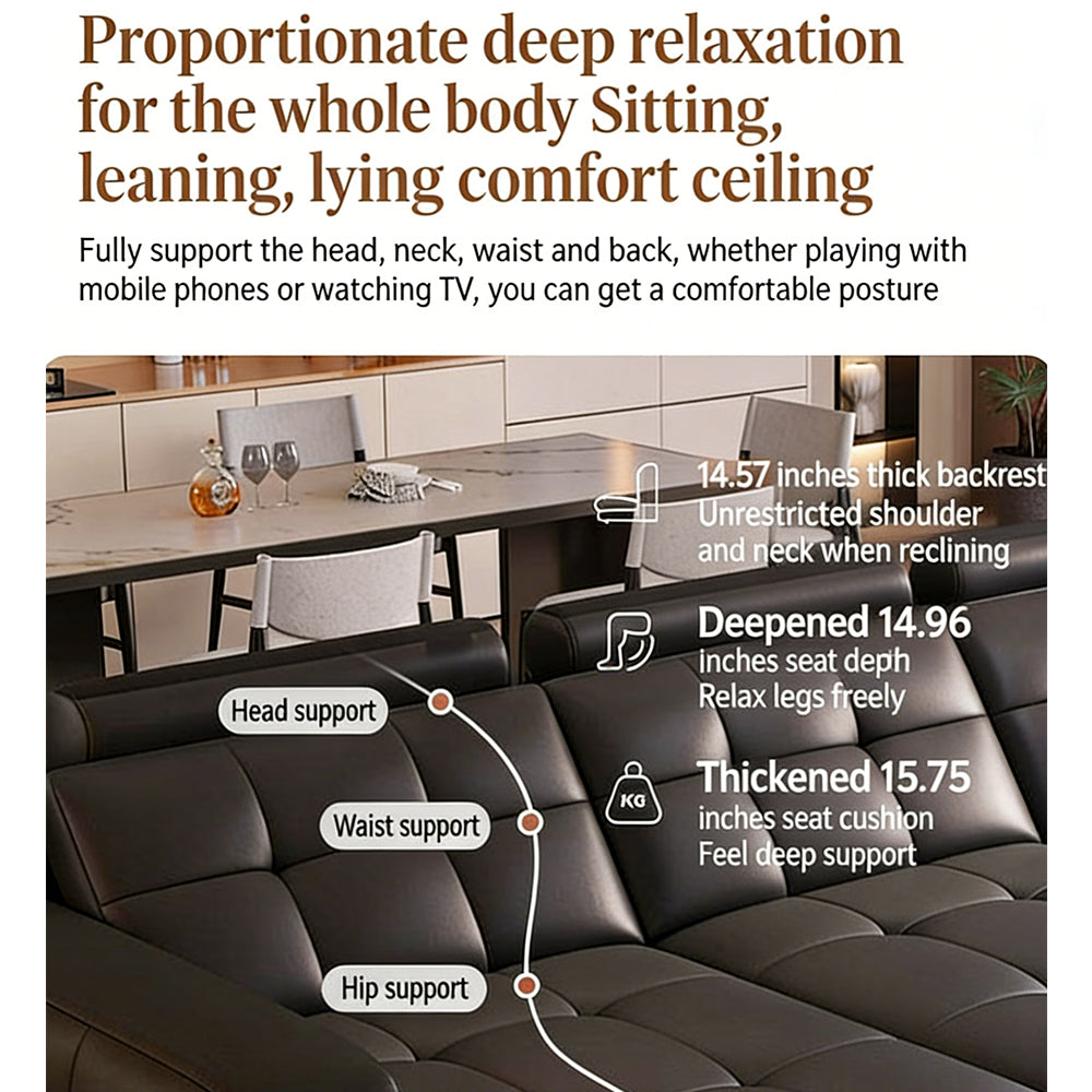 130.7'' Modern Power Reclining Sectional Sofa Black Genuine Leather Deep Seat Electric Lounge Sofa with Chaise