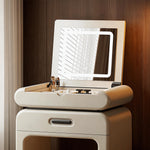 Load image into Gallery viewer, Modern Minimalist Vanity Desk with LED Mirror Storage Drawer Makeup Table Set with Upholstered Stool
