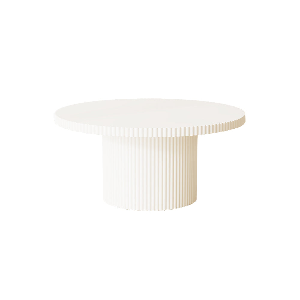 31.2'' White Round Coffee Table Vertical Textured Design Modern Minimalist Style