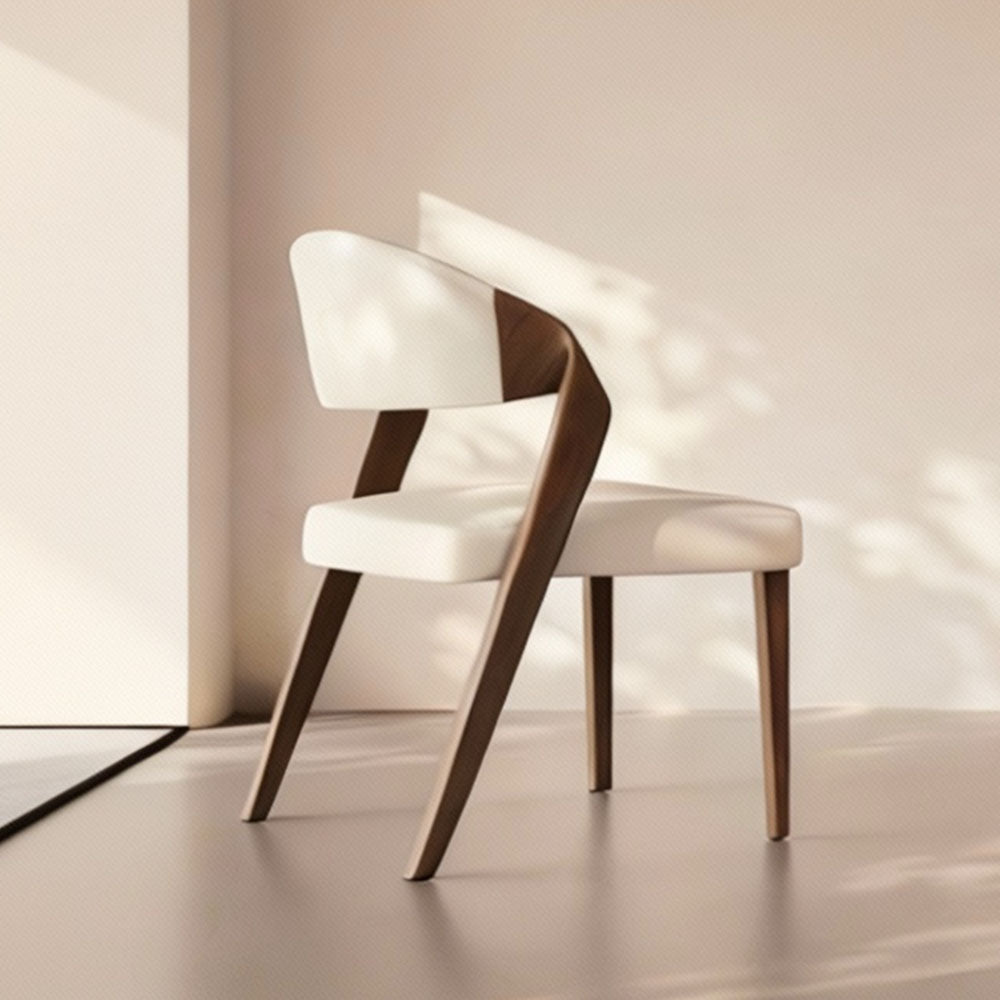 Modern Minimalist Dining Chair Set of 2 Elegant Cream Upholstery & Sculpted Wood Frame