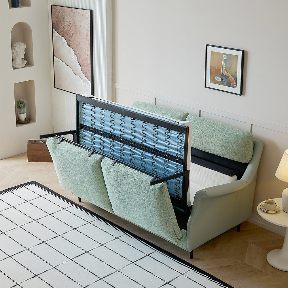 66.9'' Modern Fabric Pull Out Sofa Bed with Mattress Convertible Sleeper Couch with Metal Frame Upholstered Loveseat