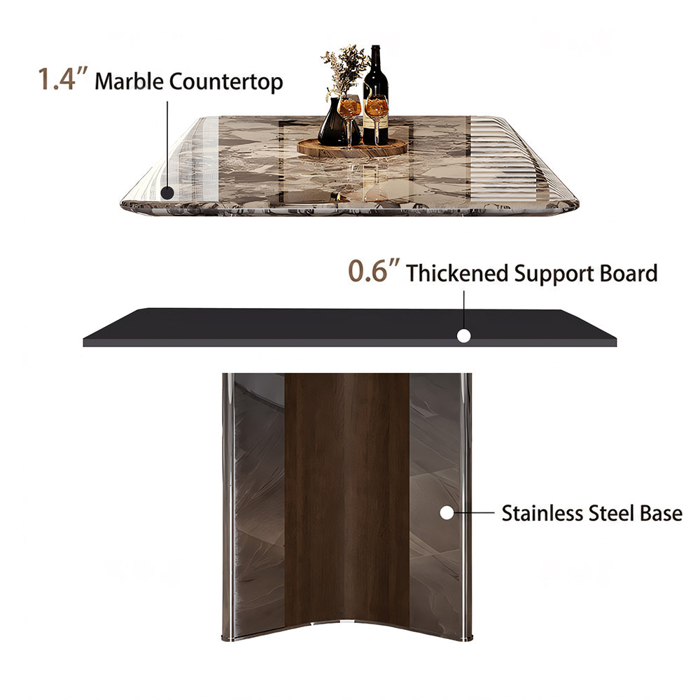 Contemporary Gloss Marble Grain Dining Table with Dual Material Legs