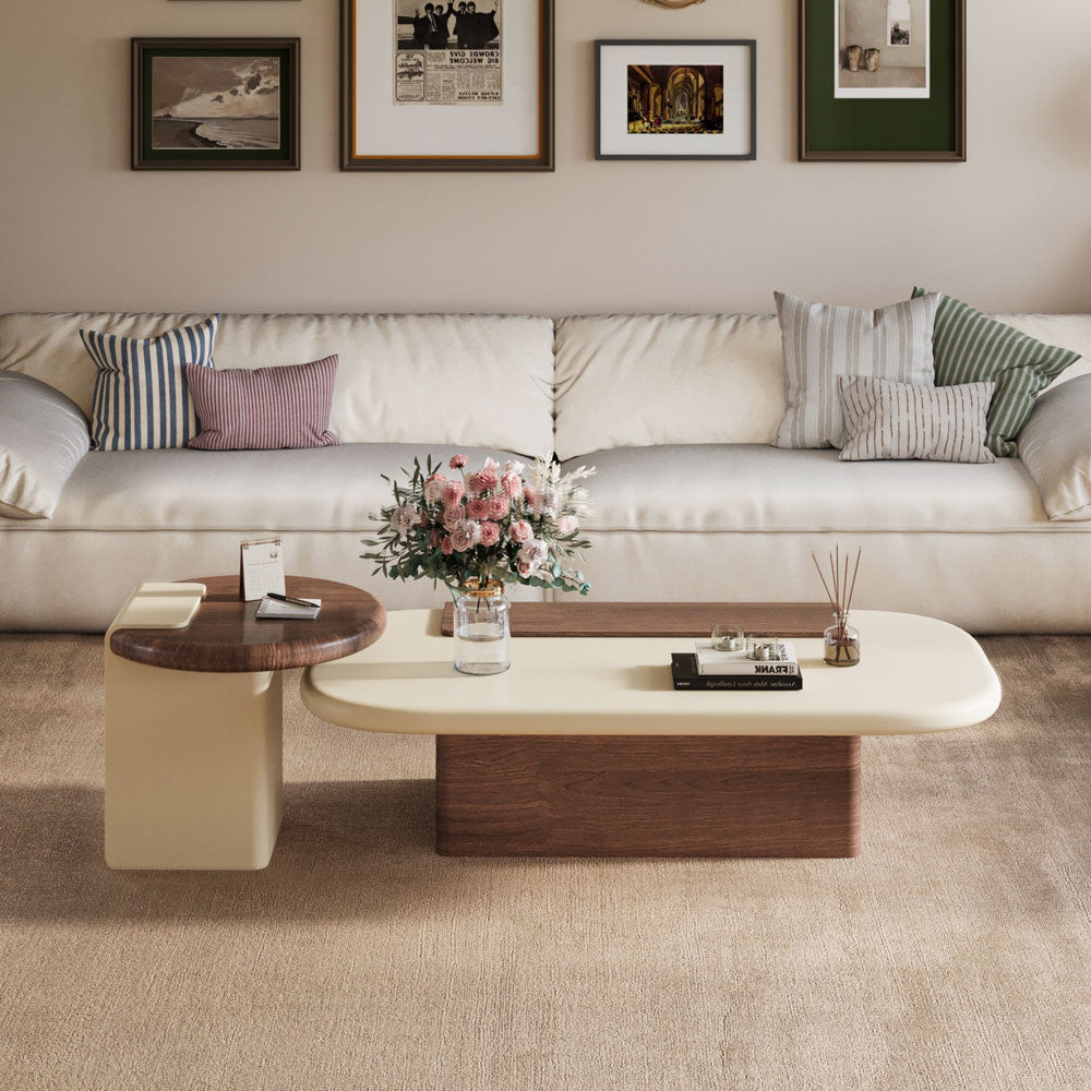 Modern Minimalist Living Room Furniture Set Cream TV Stand and Oval Coffee Table Combination