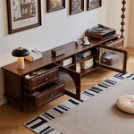 Load image into Gallery viewer, Vintage Walnut Living Room Furniture Set TV Console with Fluted Glass Doors &amp; Coffee Table
