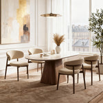 Load image into Gallery viewer, Oval Dining Table Solid Wood Walnut Veneer Base Scratch Resistant Sintered Stone Top Modern Stylish Design
